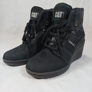 CAT Caterpillar Women’s 6.5 Black Leather Wedge Ankle Boots P308006 Thinsulate